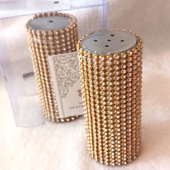 DIAMONDS Salt & Pepper Shakers Set 3" Gold & Bling GORGEOUS New - Picture 3 of 5